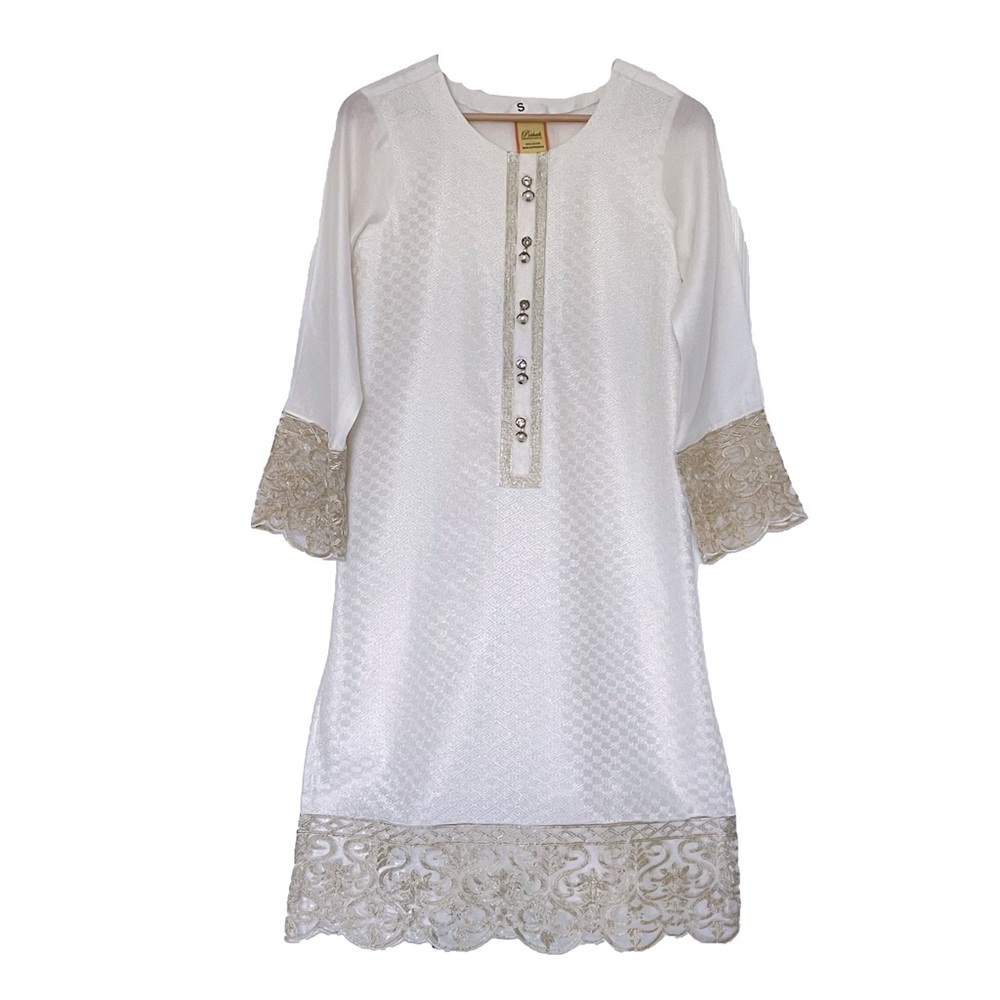 Poshak White Kurta with Pearl Buttons